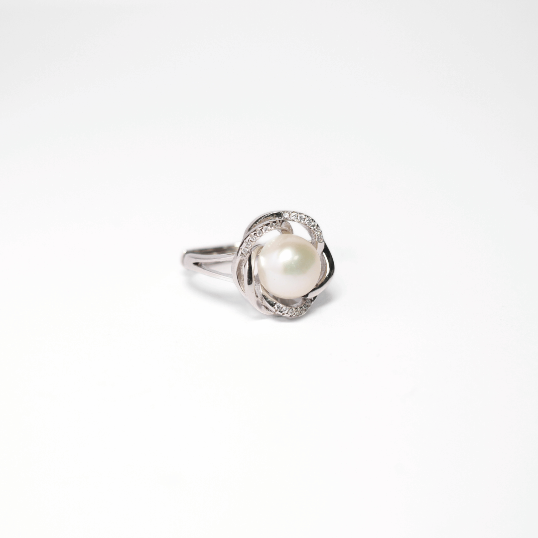 Sterling Silver Fresh Water Pearl Ring with Cubic Zirconia