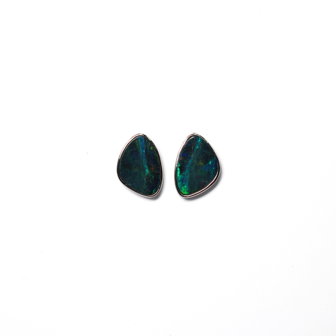 18K White Gold Doublet Opal Earring