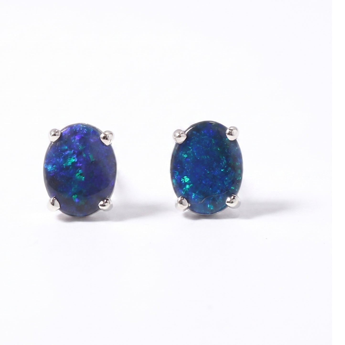 14K White Gold 2x Black Opal Earring 1.68CT — The Australian Opal & Diamond Collection Adelaide