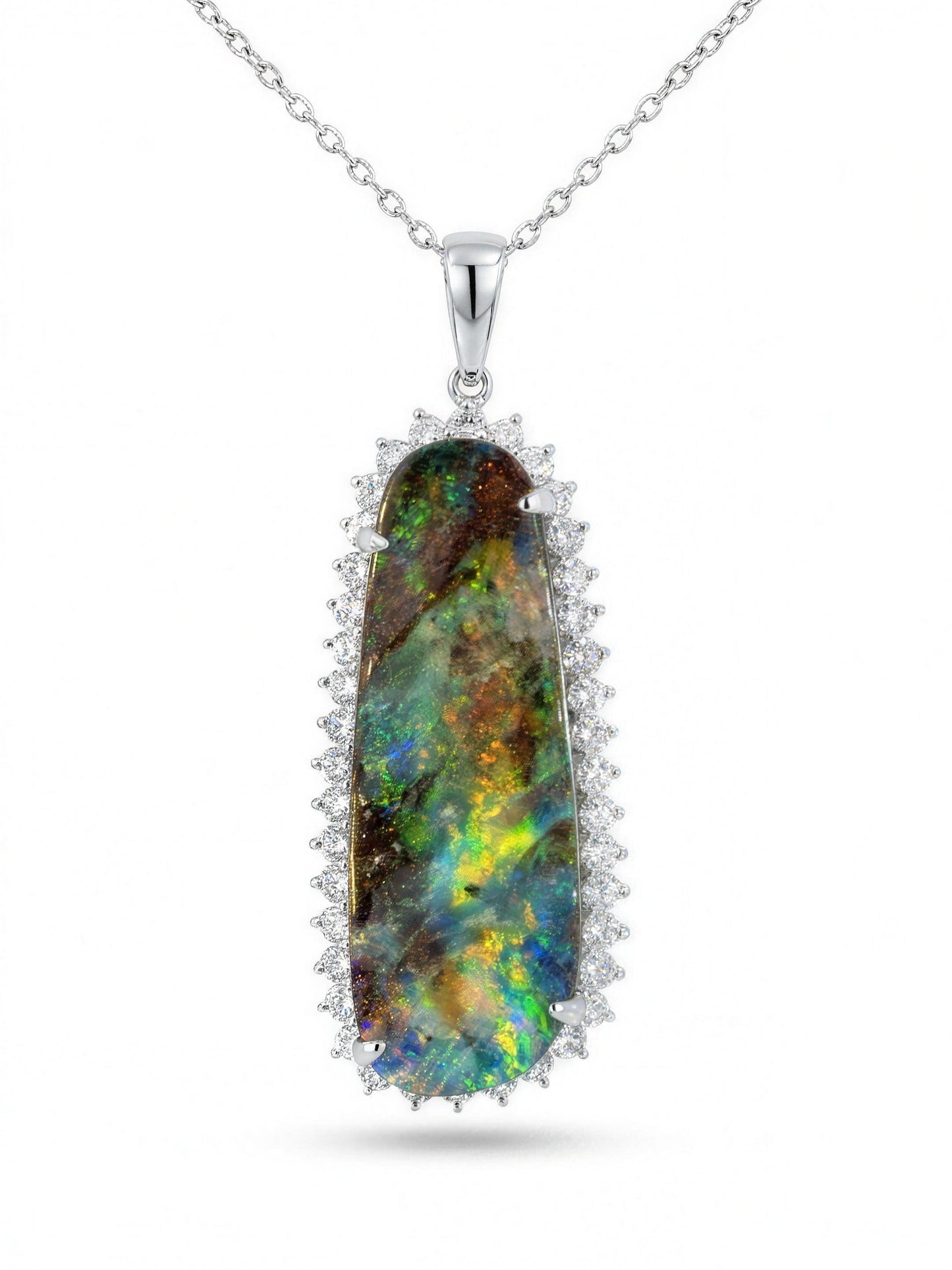 Galaxy — platinum boulder opal and diamond pendant 30.92ct, The Australian Opal & Diamond Collection Adelaide