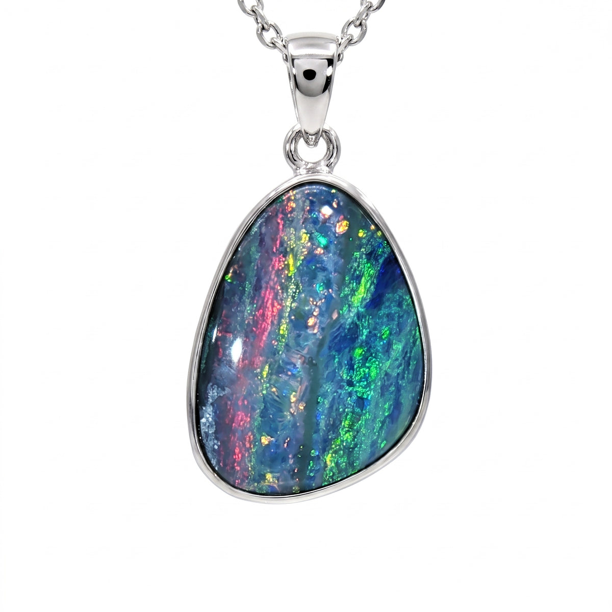 10K White Gold Doublet Opal Pendant 3.55CT