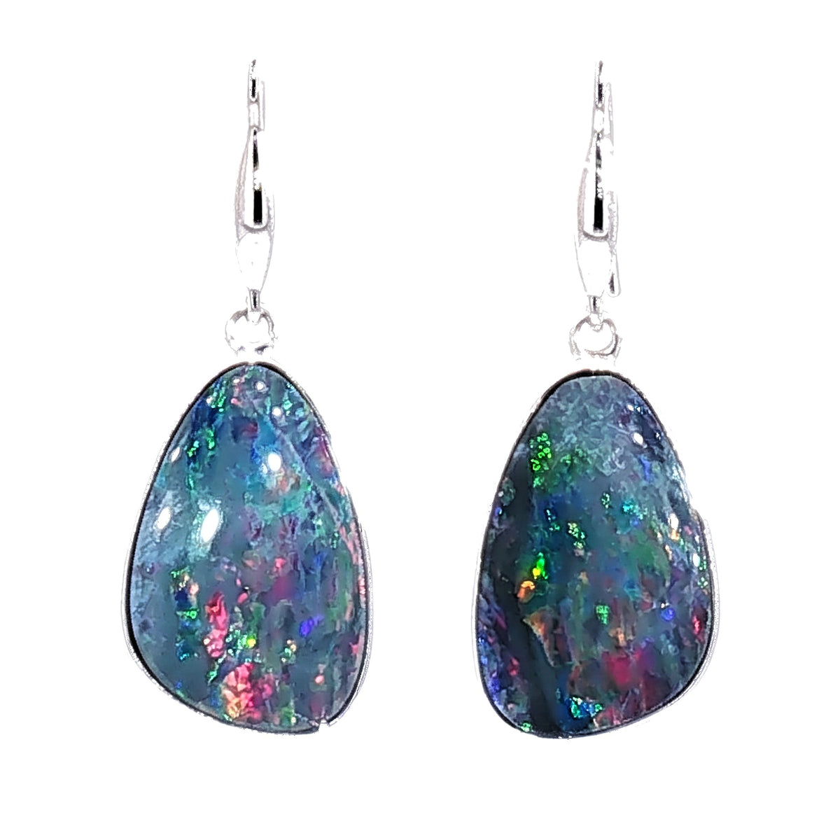 10K White Gold Doublet Opal Earrings 10.60CT