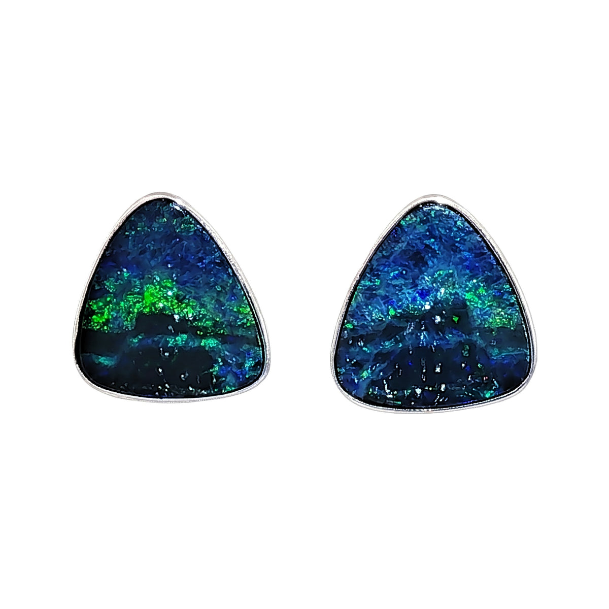 10K White Gold Doublet Opal Triangle Earrings 6.90CT