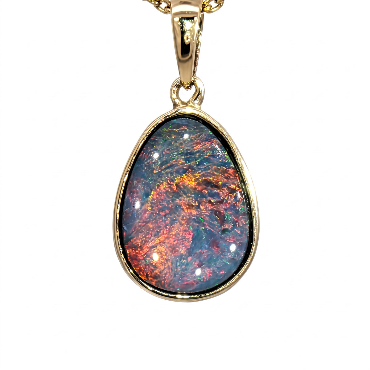 10K Yellow Gold Doublet Opal Pendant 1.95CT