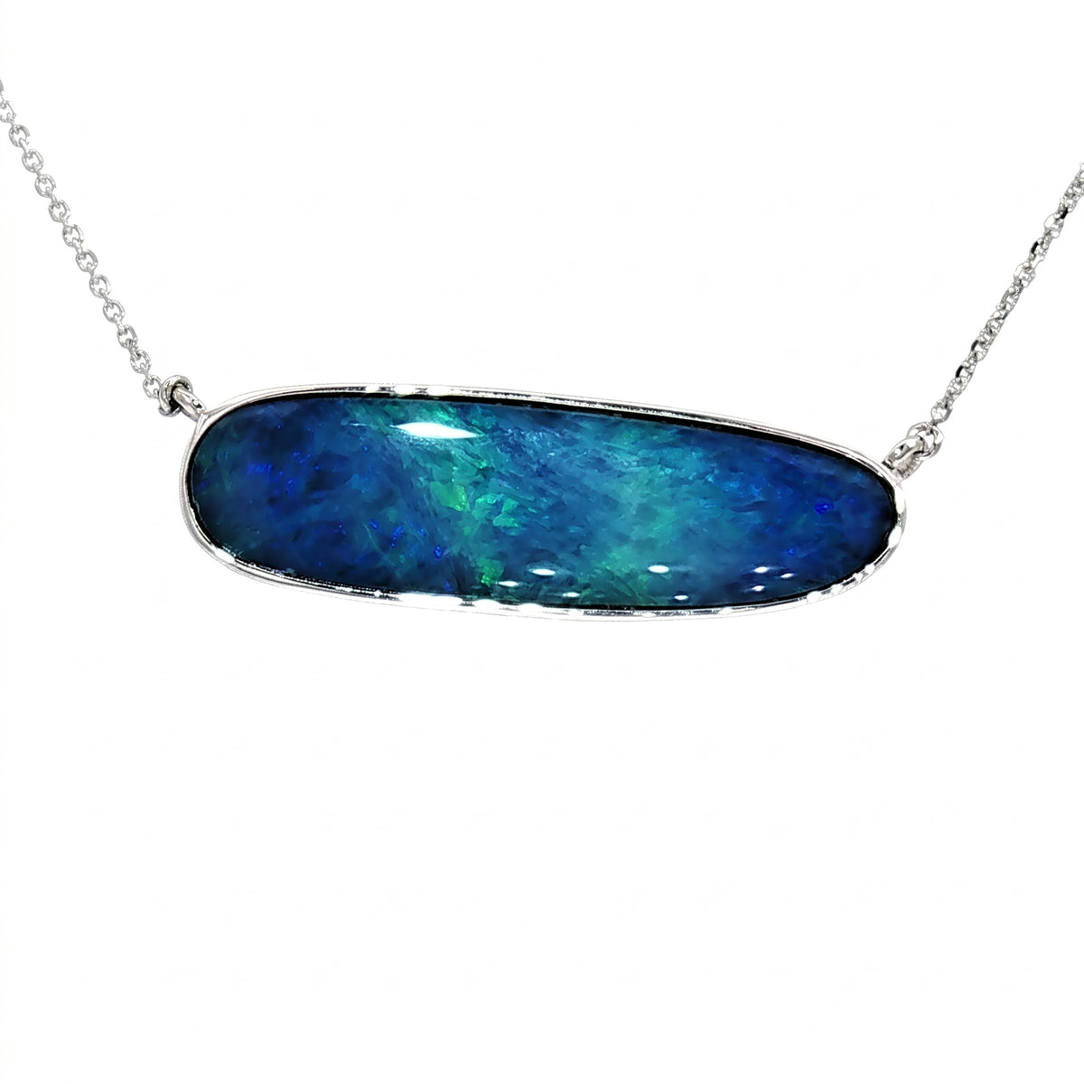 10K White Gold Doublet Opal Necklace 7.75CT
