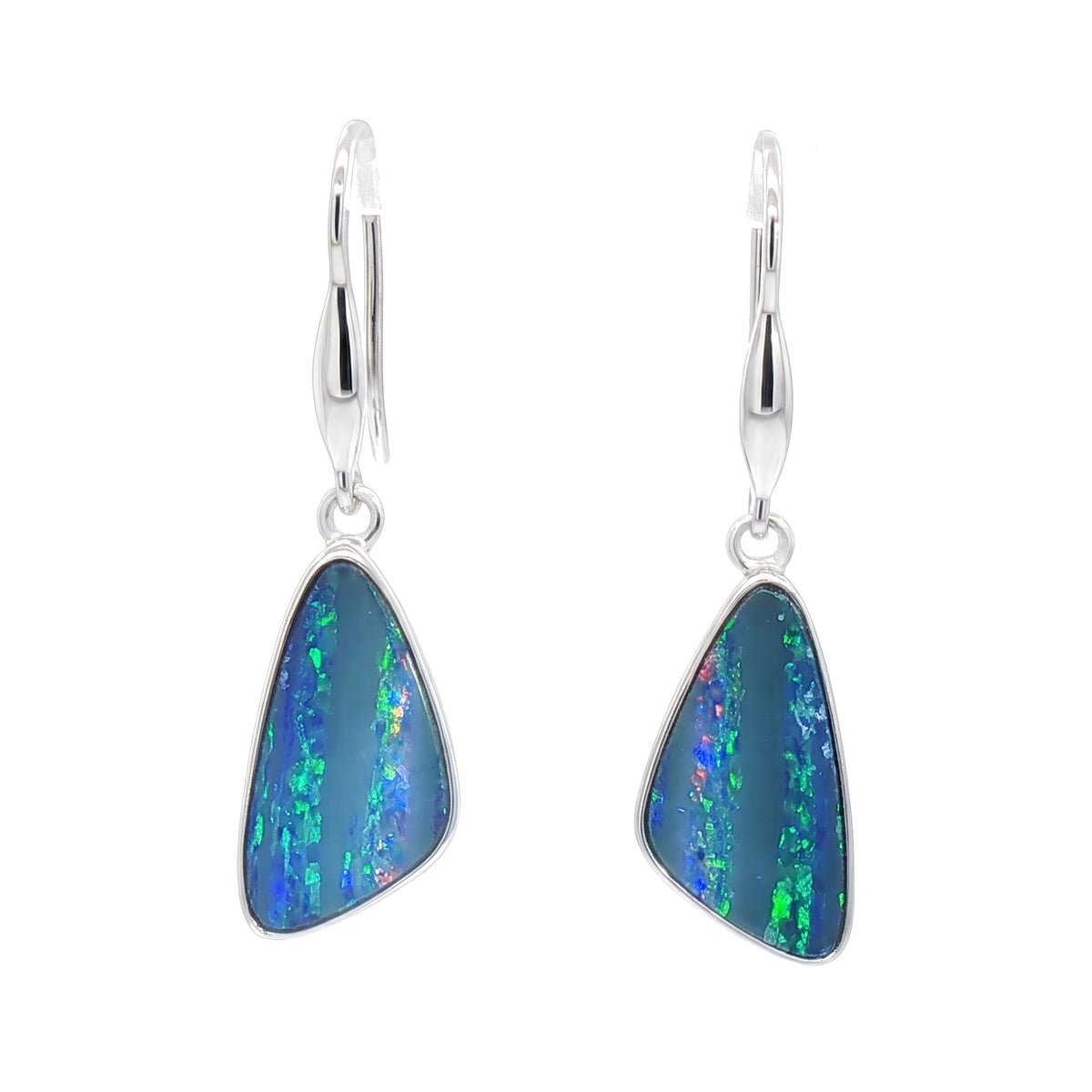10K White Gold Doublet Opal Earrings 4.90CT