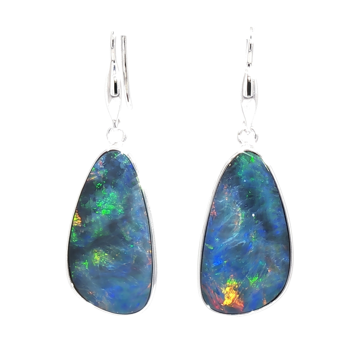 10K White Gold Doublet Opal Earrings 12.00CT