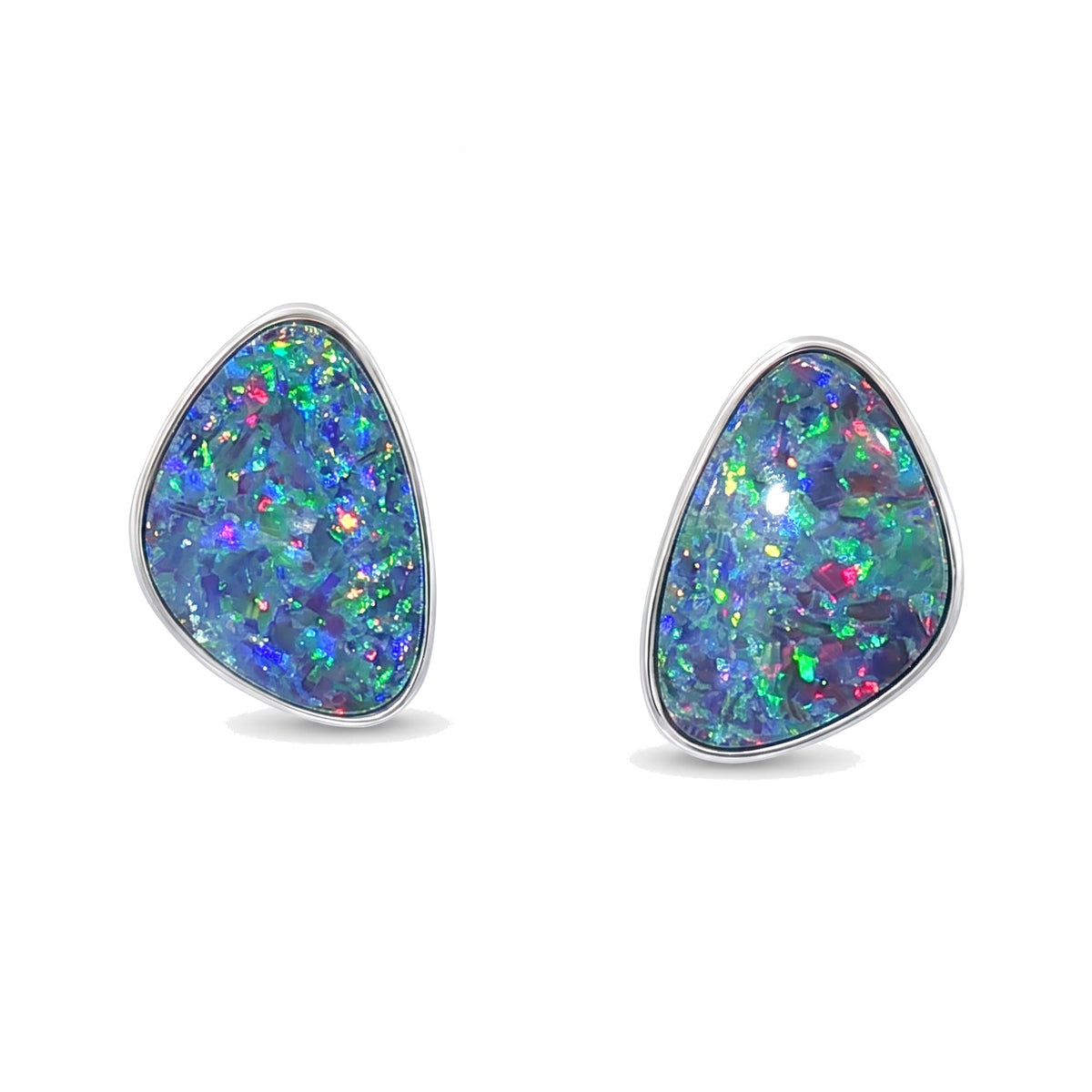 10K White Gold Doublet Opal Stud Earrings 3.70CT