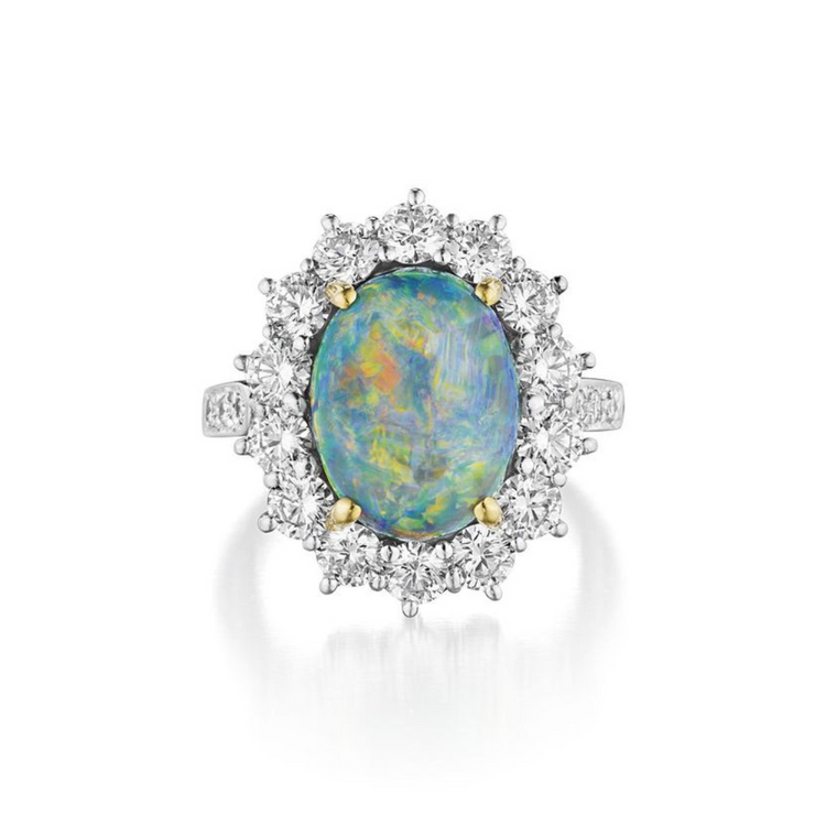 Black opal and diamond halo ring — Opal Rings, The Australian Opal & Diamond Collection Adelaide