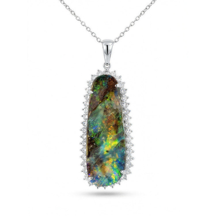 Galaxy — platinum boulder opal and diamond pendant, Opal Pendants, AODC Adelaide