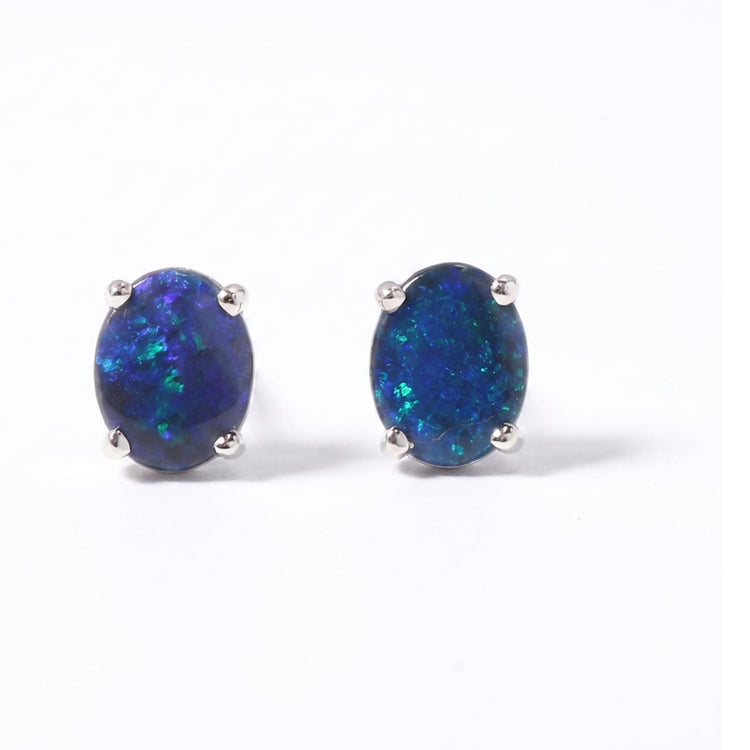 14K white gold black opal earrings — Black Opal Earrings, AODC Adelaide