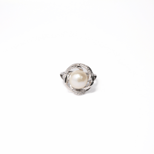 Sterling Silver Fresh Water Pearl Ring with Cubic Zirconia