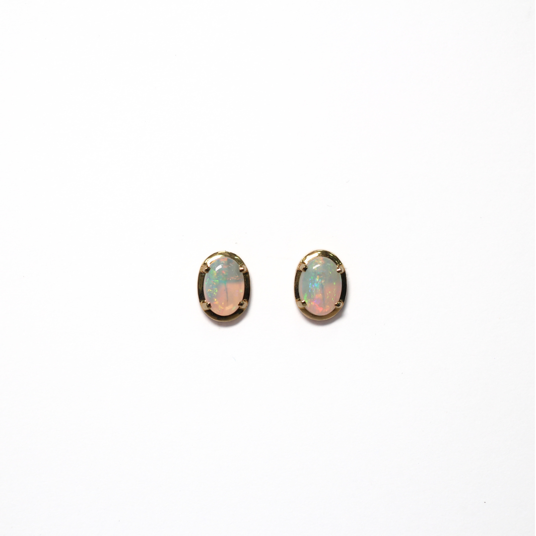 14K Yellow Gold Crystal Opal Stud Earrings