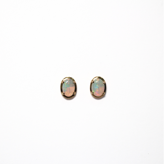14K Yellow Gold Crystal Opal Stud Earrings