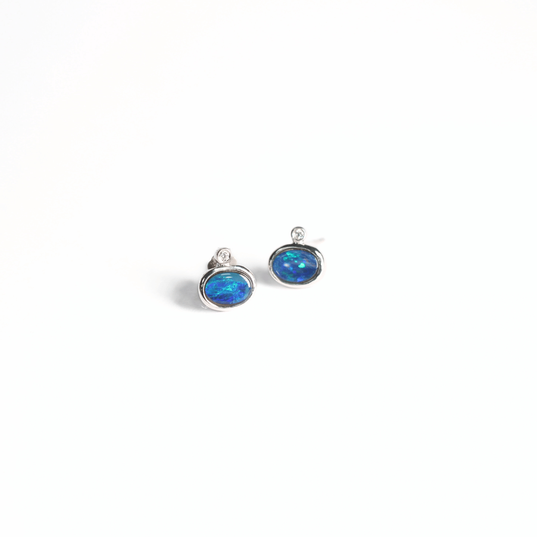 Sterling Silver Opal and Diamond Earrings