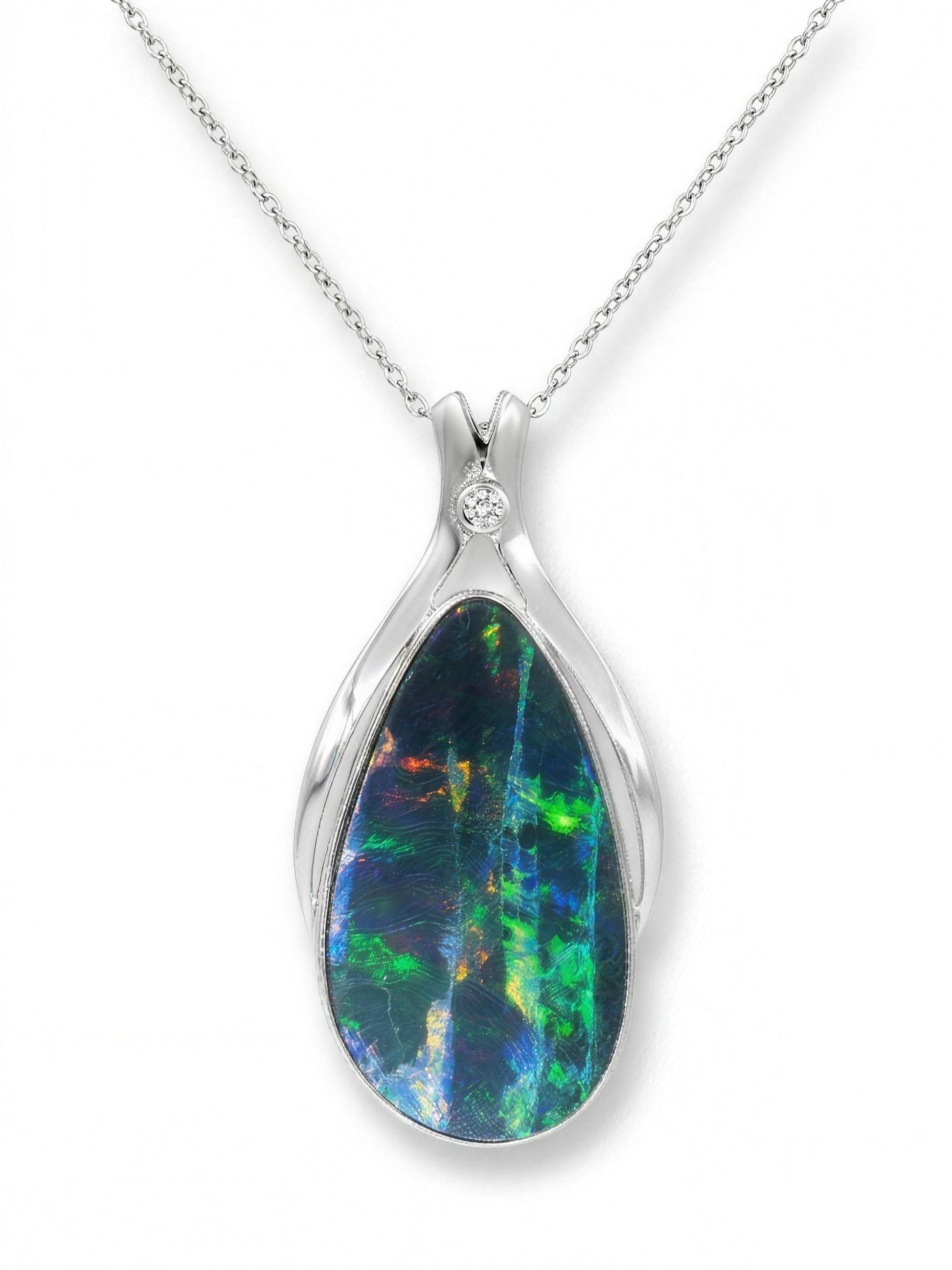 18K White Gold Doublet Opal and Diamond Pendant 27.93ct — The Australian Opal & Diamond Collection, Adelaide