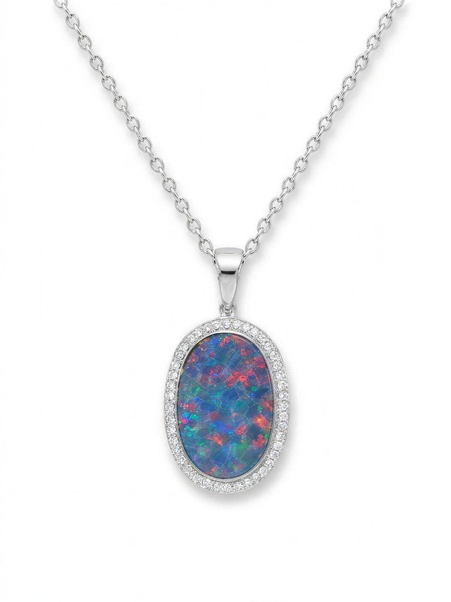 14K White Gold Doublet Opal and Diamond Pendant 11.80ct — The Australian Opal & Diamond Collection, Adelaide