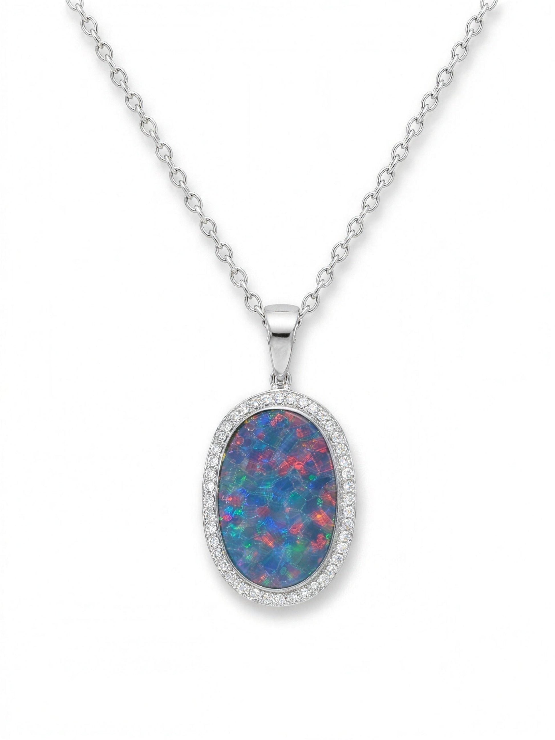 14K White Gold Doublet Opal and Diamond Pendant 11.80ct — The Australian Opal & Diamond Collection, Adelaide