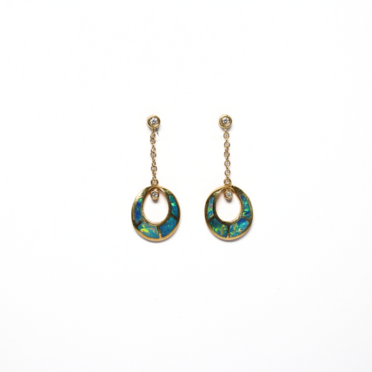18K Yellow Gold Crystal Opal Inlay Earrings