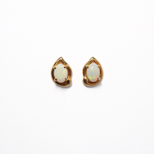 18K Yellow Gold Milky Opal Earrings