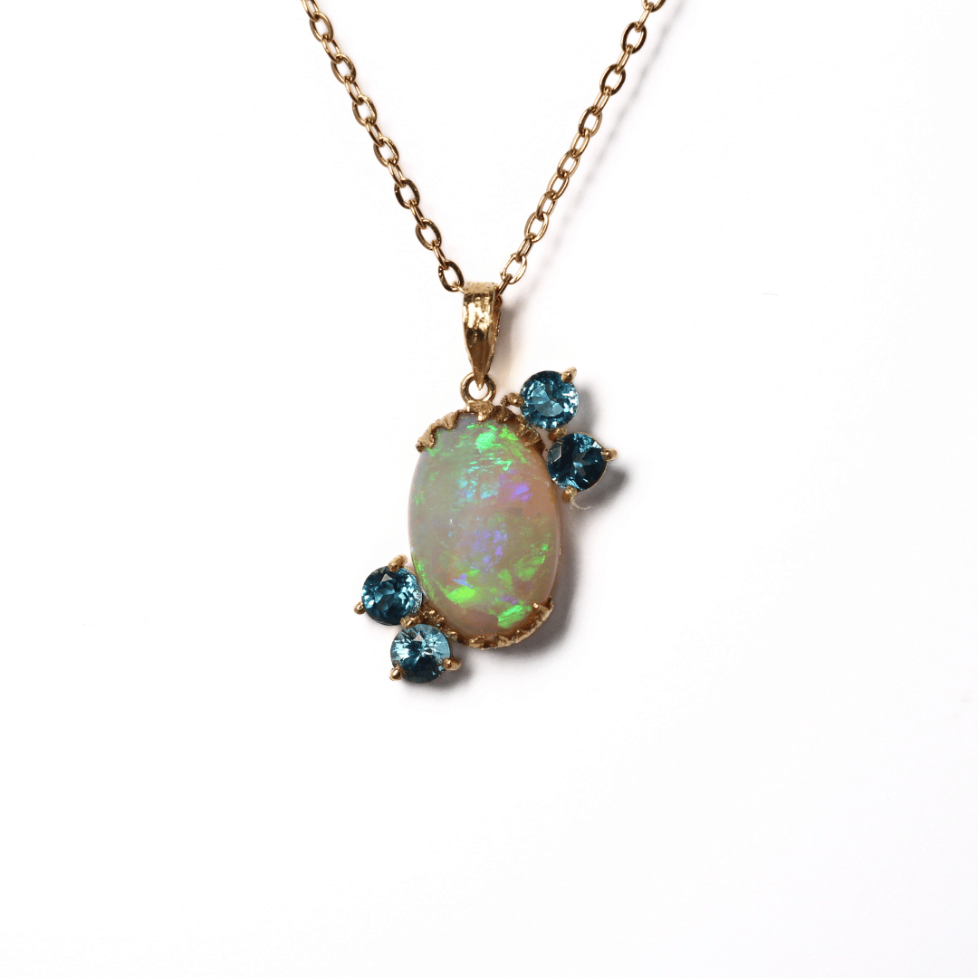 18K Yellow Gold Crystal Opal and Blue Topaz Pendant
