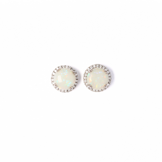 Sterling Silver Light Opal and Cubic Zirconia Earring - 2.22Ct