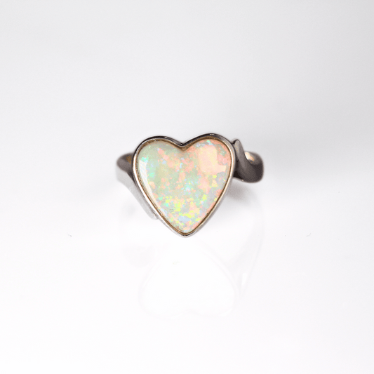 14K White Gold Crystal Opal Heart Ring 2.21CT