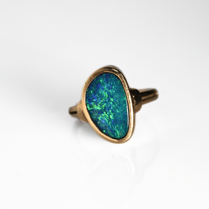 14K Yellow Gold Doublet Opal Ring