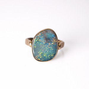 18K Yellow Gold Doublet Opal Ring