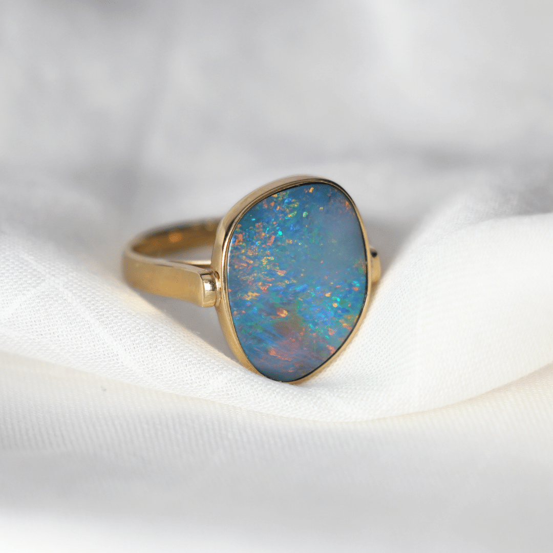 18K Yellow Gold Doublet Opal Ring