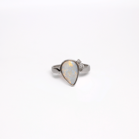 14K White Gold Crystal Opal and Diamond Ring
