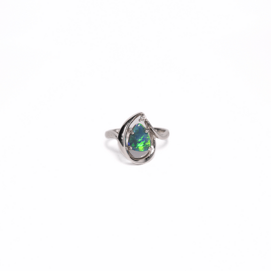 18K White Gold Black Opal with Diamond Ring 1.29CT