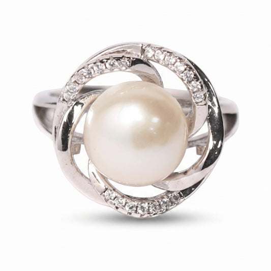 Sterling Silver Fresh Water Pearl Ring with Cubic Zirconia — The Australian Opal & Diamond Collection Adelaide