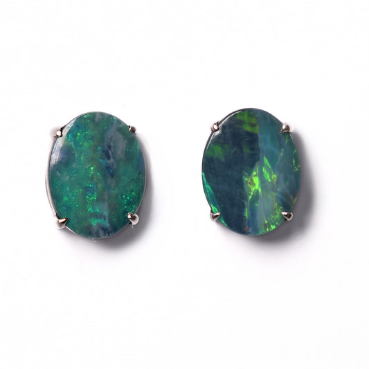18K White Gold Doublet Opal Earrings - 2.25G — The Australian Opal & Diamond Collection Adelaide