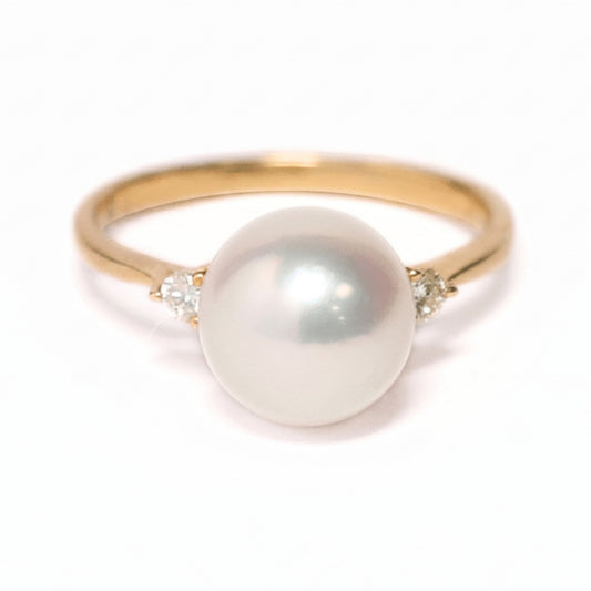 18K Yellow Gold South Sea Pearl and Diamond Ring 9MM 10PTS — The Australian Opal & Diamond Collection Adelaide