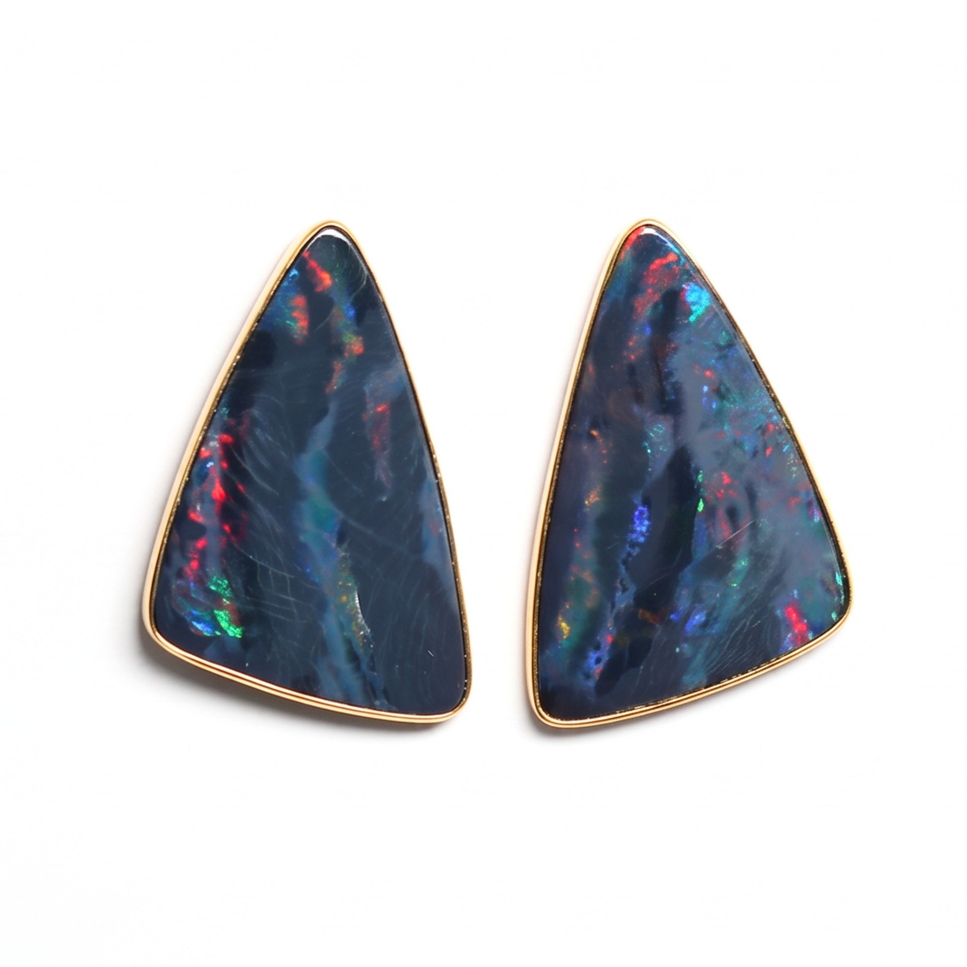 18K Yellow Gold Doublet Opal Triangle Earrings — The Australian Opal & Diamond Collection Adelaide