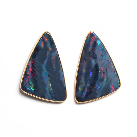18K Yellow Gold Doublet Opal Triangle Earrings — The Australian Opal & Diamond Collection Adelaide