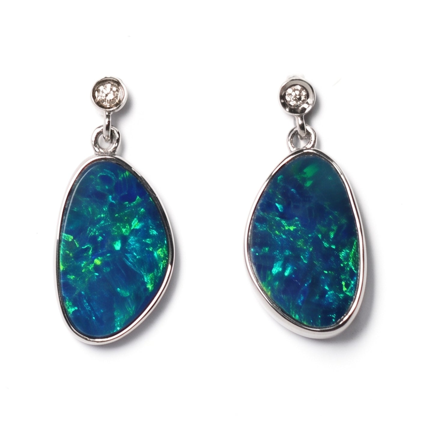18K White Gold Doublet Opal and Diamond Earrings — The Australian Opal & Diamond Collection Adelaide