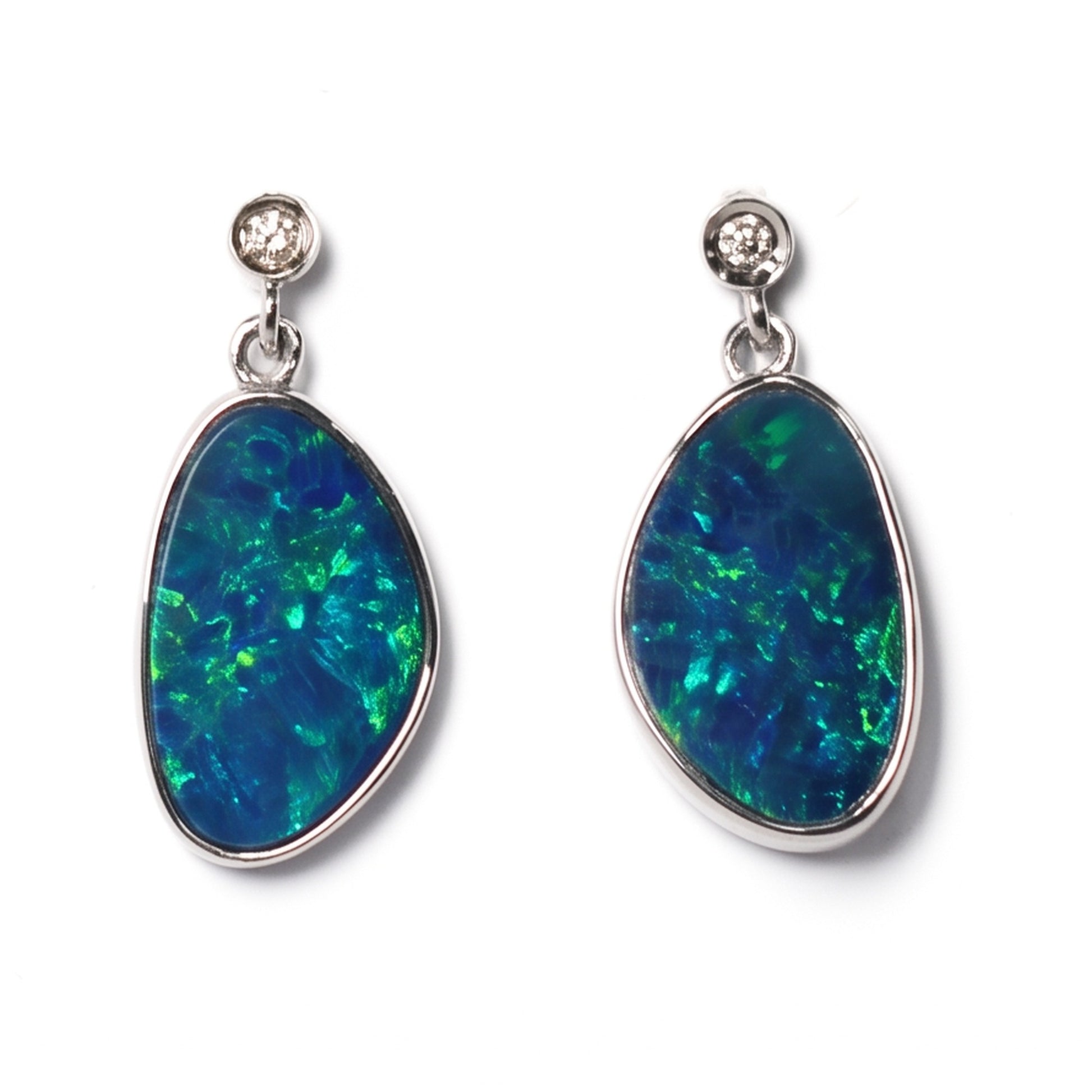 18K White Gold Doublet Opal and Diamond Earrings — The Australian Opal & Diamond Collection Adelaide