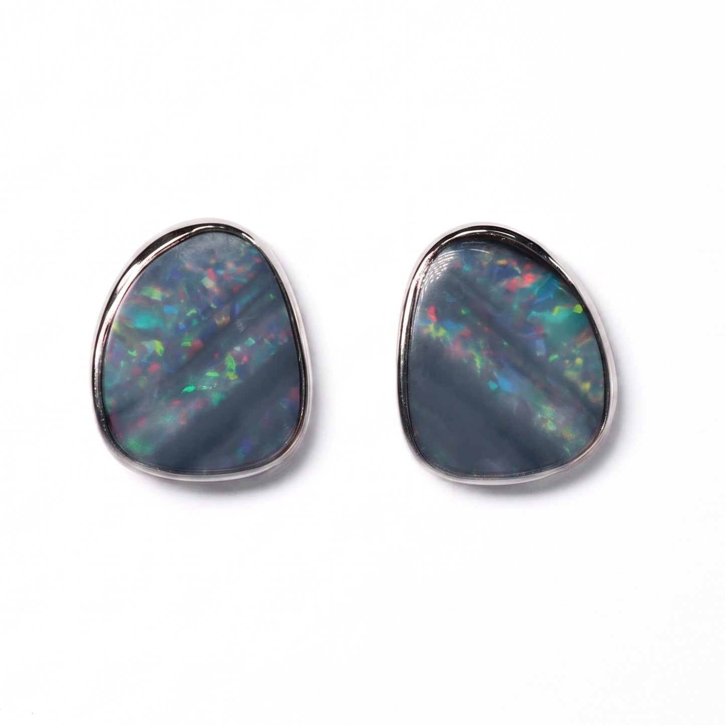 18K White Gold Doublet Opal Earring 4.71G — The Australian Opal & Diamond Collection Adelaide