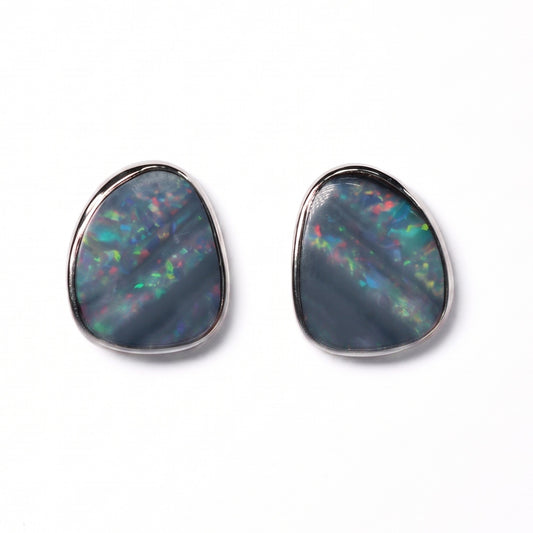 18K White Gold Doublet Opal Earring 4.71G — The Australian Opal & Diamond Collection Adelaide