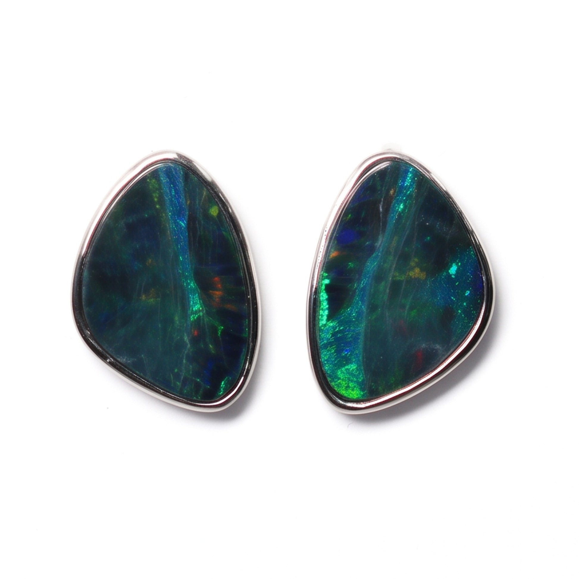 18K White Gold Doublet Opal Earring — The Australian Opal & Diamond Collection Adelaide