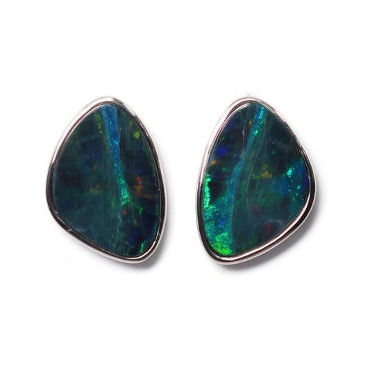 18K White Gold Doublet Opal Earring — The Australian Opal & Diamond Collection Adelaide
