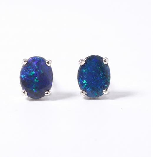 14K White Gold 2x Black Opal Earring 1.68CT — The Australian Opal & Diamond Collection Adelaide