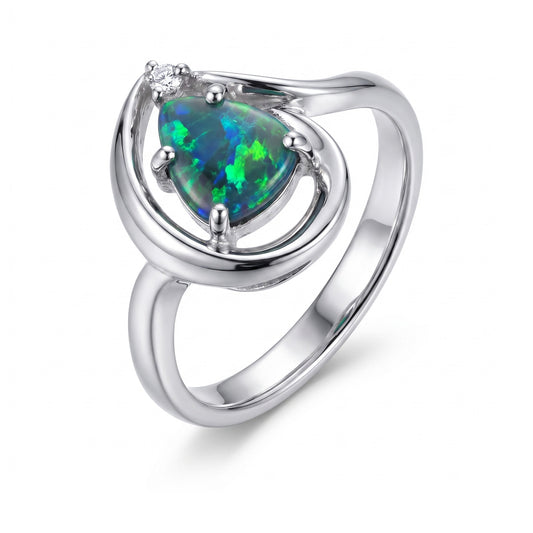 18K White Gold Black Opal with Diamond Ring 1.29CT — The Australian Opal & Diamond Collection Adelaide