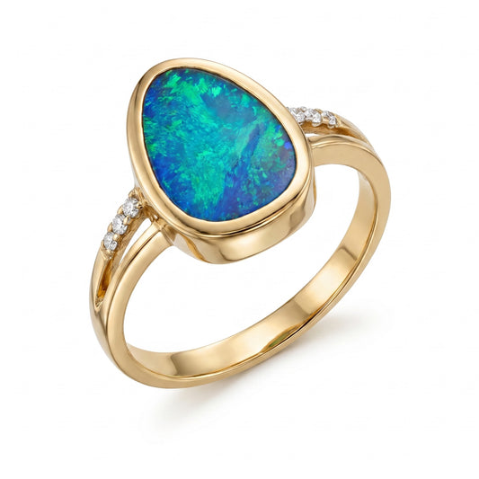 14K Yellow Gold Doublet Opal and Diamond Ring 3.16CT — The Australian Opal & Diamond Collection Adelaide