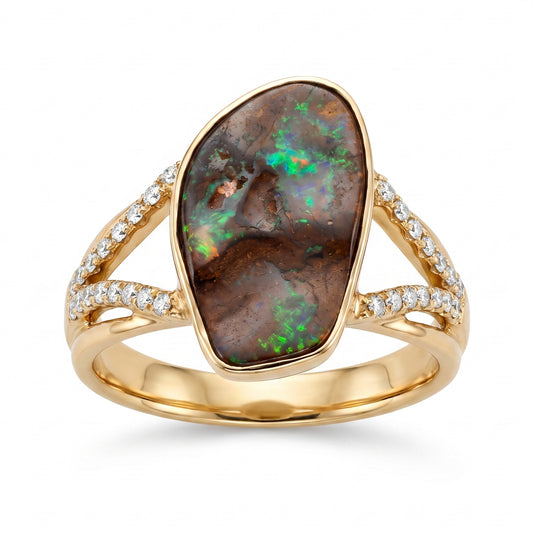 18K yellow gold boulder opal and diamond ring — The Australian Opal & Diamond Collection Adelaide
