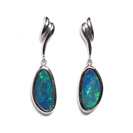 14K White Gold Doublet Opal Drop Earrings 2.40G — The Australian Opal & Diamond Collection Adelaide