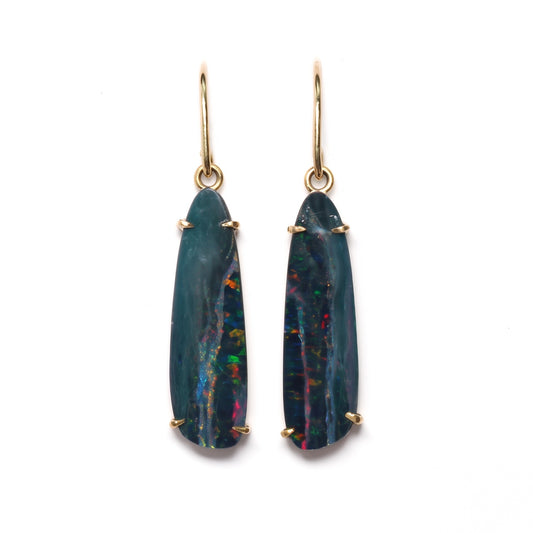 18K Yellow Gold Doublet Opal Earrings 2.8G — The Australian Opal & Diamond Collection Adelaide