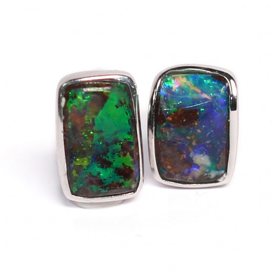 18K White Gold Boulder Opal Stud Earrings — The Australian Opal & Diamond Collection Adelaide